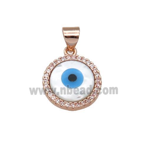 copper circle pendant paved zircon with Pearlized Shell Evil Eye, rose gold