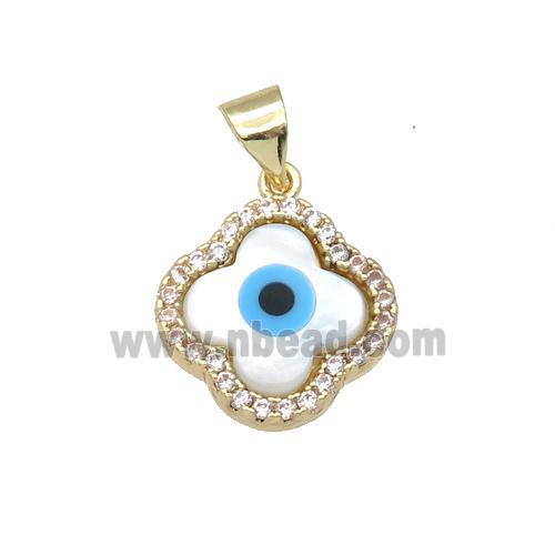 copper clover pendant paved zircon with Pearlized Shell Evil Eye, gold plated