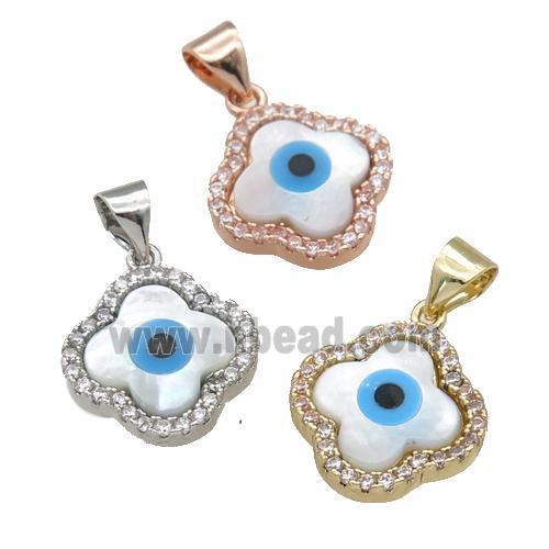 copper clover pendant paved zircon with Pearlized Shell Evil Eye, mixed