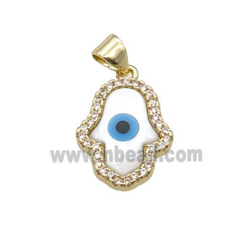 copper hand pendant paved zircon with Pearlized Shell Evil Eye, gold plated