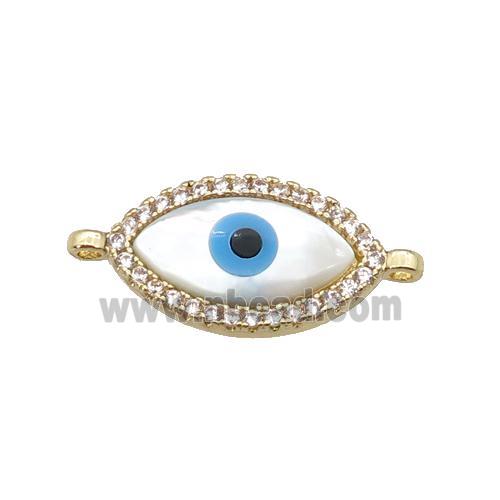 copper connector paved zircon with Pearlized Shell Evil Eye, gold plated