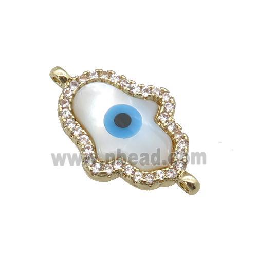 copper hand connector paved zircon with Pearlized Shell Evil Eye, gold plated