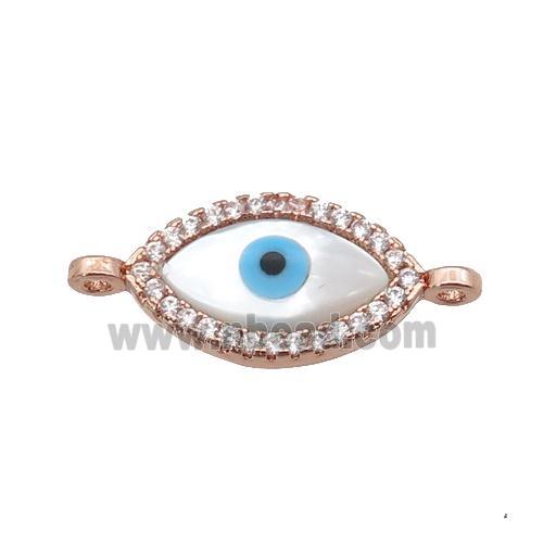 copper connector paved zircon with Pearlized Shell Evil Eye, rose gold