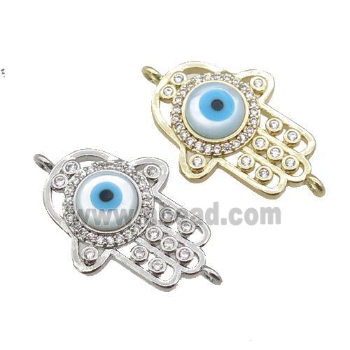 copper hand connector paved zircon with Pearlized Shell Evil Eye, mixed