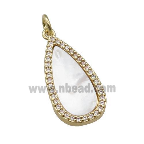 copper teardrop pendant paved zircon, shell, gold plated