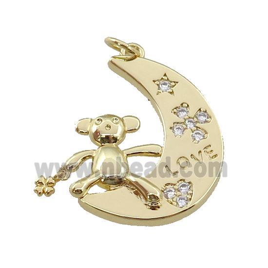 copper Moon mouse pendant paved zircon, LOVE, gold plated