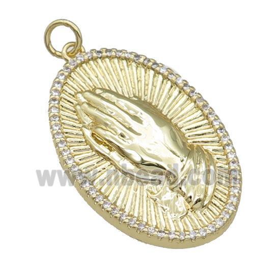 copper Hand pendant paved zircon, gold plated