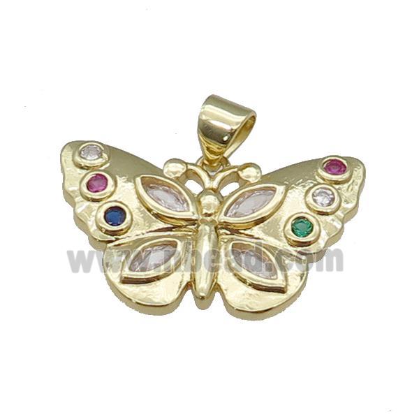 copper Butterfly pendant paved zircon, gold plated