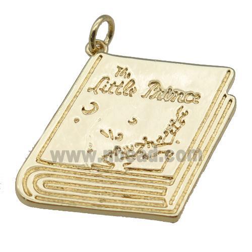 copper Book charm pendant, gold plated