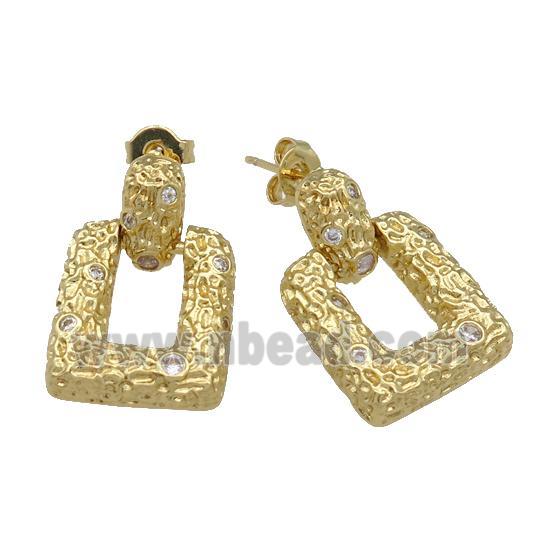 copper Stud Earring paved zircon, gold plated