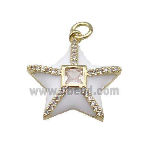 copper star pendant paved zircon, white enamel, gold plated