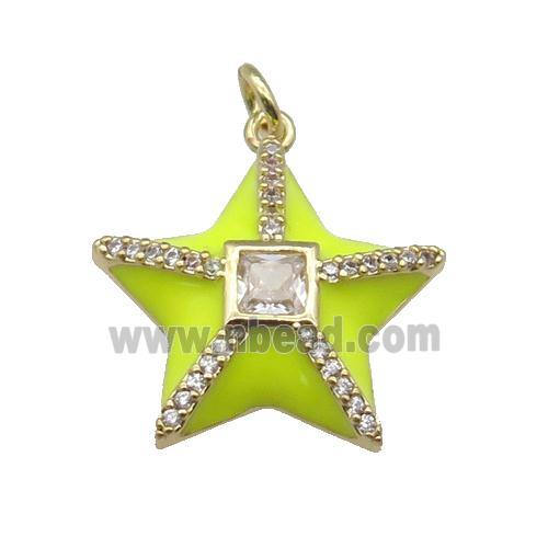 copper star pendant paved zircon, yellow enamel, gold plated