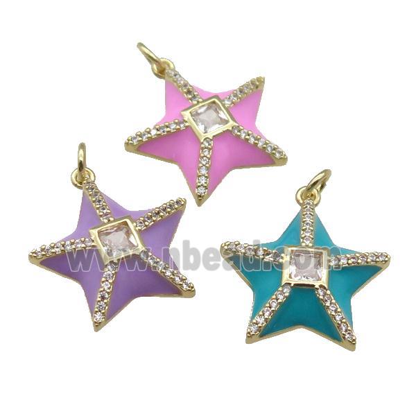 copper star pendant paved zircon, enamel, gold plated, mixed