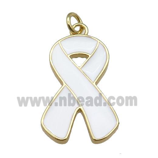 white enamel Awareness Ribbon, copper pendant, gold plated