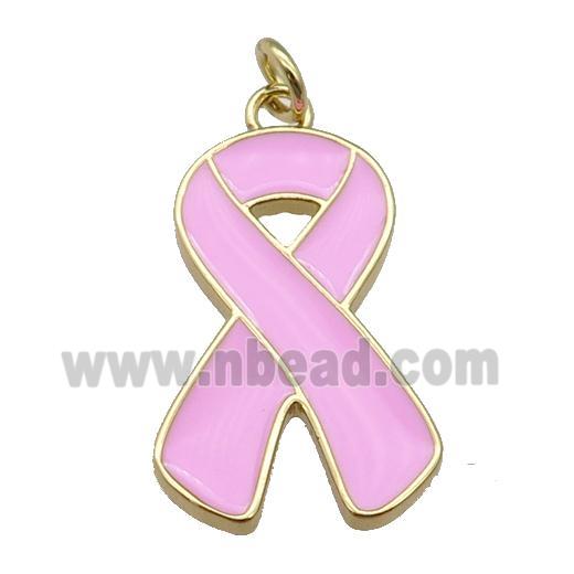 pink enamel Awareness Ribbon, copper pendant, gold plated