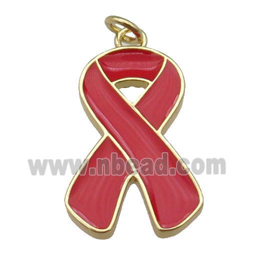 red enamel Awareness Ribbon, copper pendant, gold plated