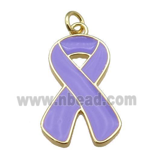 purple enamel Awareness Ribbon, copper pendant, gold plated