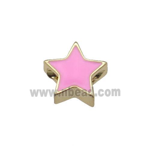 copper Star beads with pink enamel, gold plated