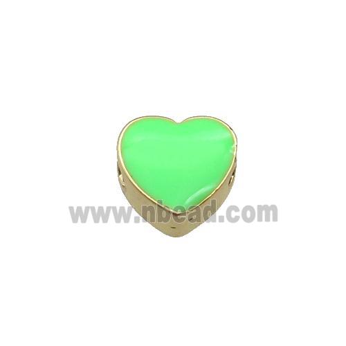 copper Heart beads with green enamel, gold plated