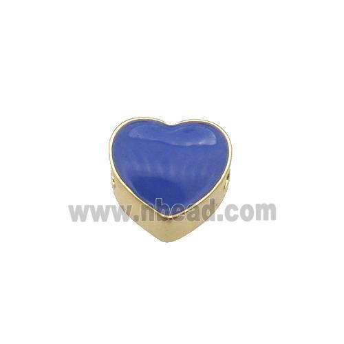 copper Heart beads with navyblue enamel, gold plated