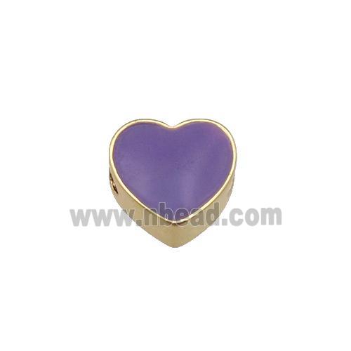 copper Heart beads with purple enamel, gold plated