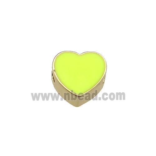 copper Heart beads with yellow enamel, gold plated