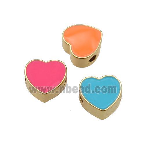 copper Heart beads with enamel, gold plated, mixed