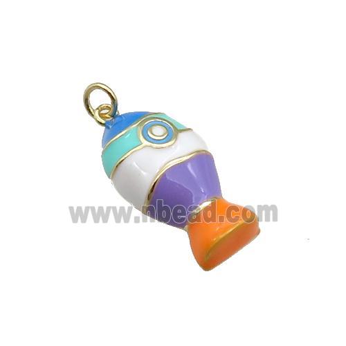 copper Fish pendant with multicolor enamel, gold plated