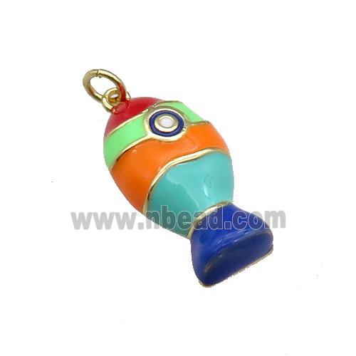 copper Fish pendant with multicolor enamel, gold plated