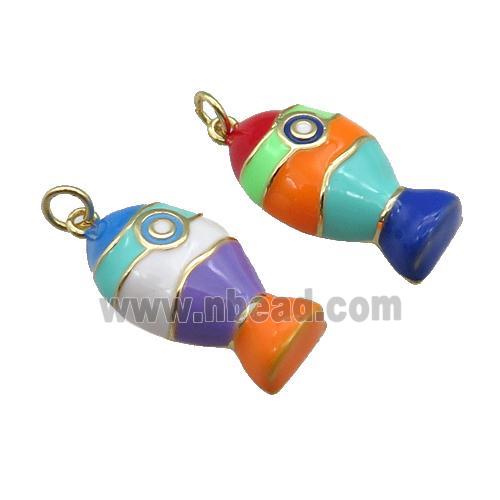 copper Fish pendant with multicolor enamel, gold plated, mixed