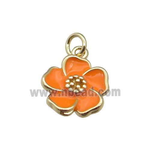 copper Flower pendant with orange enamel, gold plated