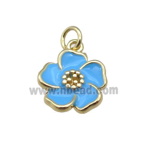 copper Flower pendant with blue enamel, gold plated