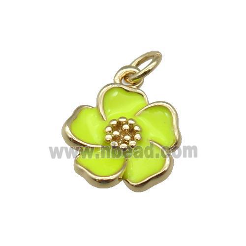 copper Flower pendant with yellow enamel, gold plated