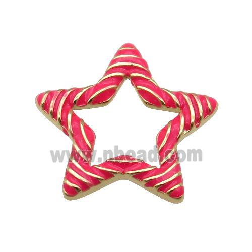 copper Star pendant with lt.red enamel, gold plated