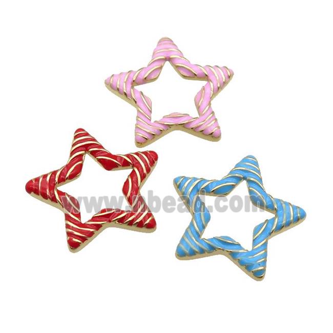 copper Star pendant with enamel, gold plated, mixed