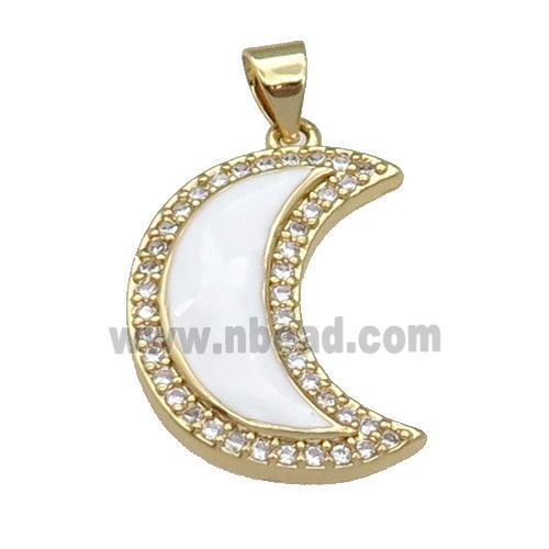 copper Moon pendant paved zircon with white enamel, gold plated