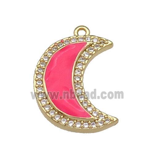 copper Moon pendant paved zircon with hotpink enamel, gold plated