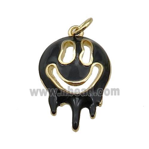 Halloween Ghost charm, copper pendant with black enamel, gold plated