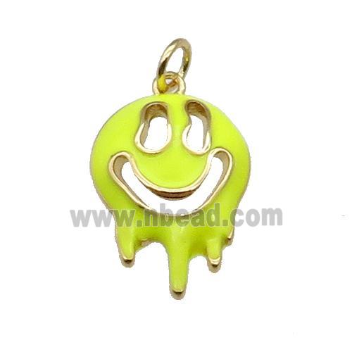 Halloween Ghost charm, copper pendant with yellow enamel, gold plated