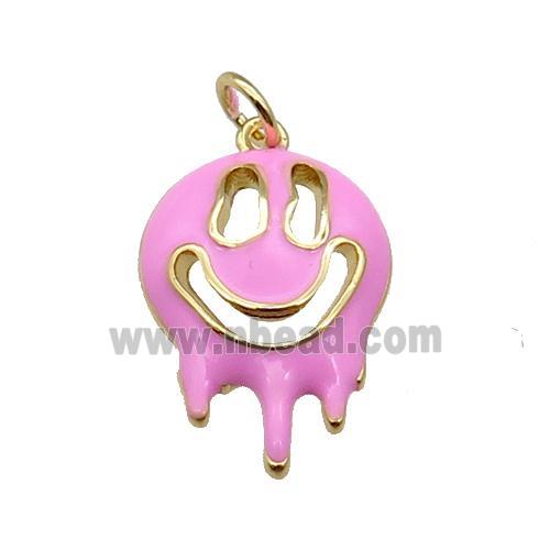 Halloween Ghost charm, copper pendant with pink enamel, gold plated