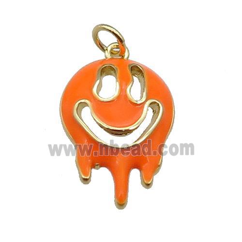 Halloween Ghost charm, copper pendant with orange enamel, gold plated