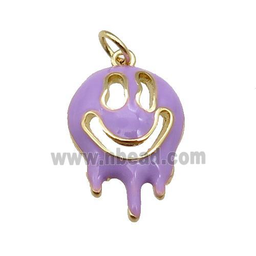 Halloween Ghost charm, copper pendant with lavender enamel, gold plated