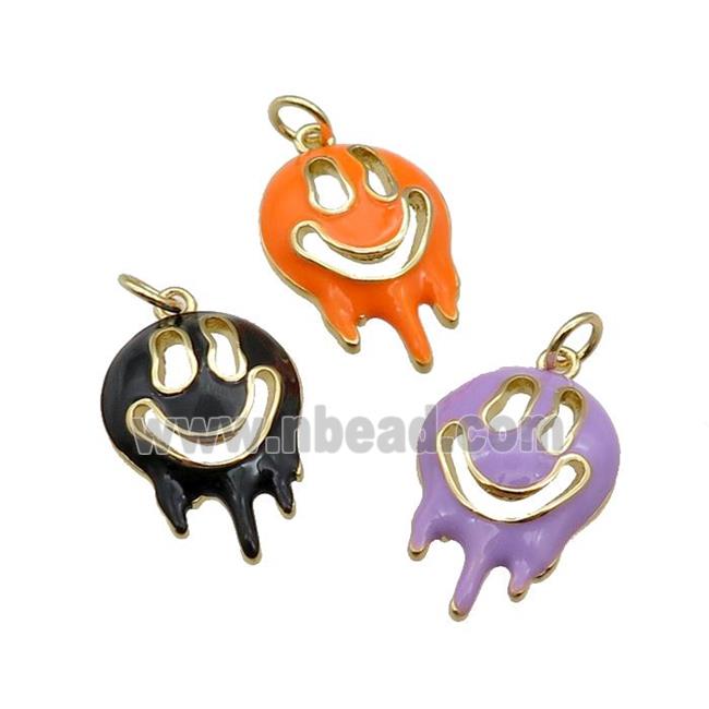 Halloween Ghost charm, copper pendant with enamel, gold plated, mixed