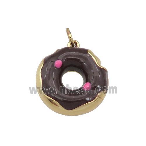 copper Donut charm pendant with black enamel, gold plated