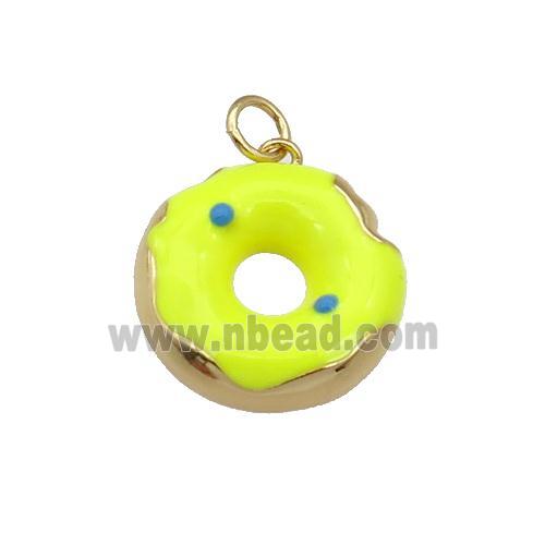 copper Donut charm pendant with yellow enamel, gold plated