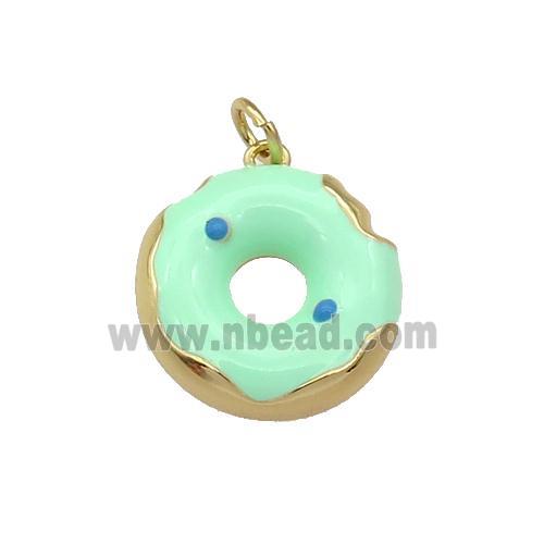 copper Donut charm pendant with green enamel, gold plated