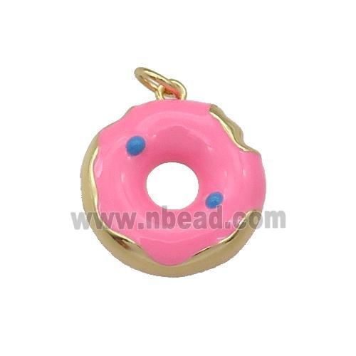 copper Donut charm pendant with pink enamel, gold plated