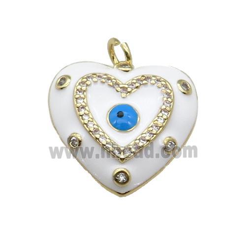 copper Heart pendant with white enamel, evil eye, gold plated