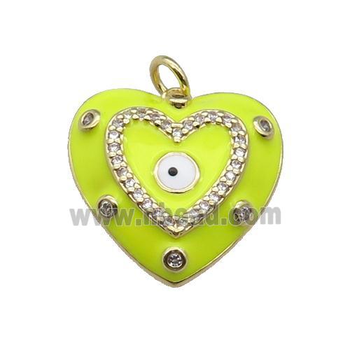 copper Heart pendant with yellow enamel, evil eye, gold plated