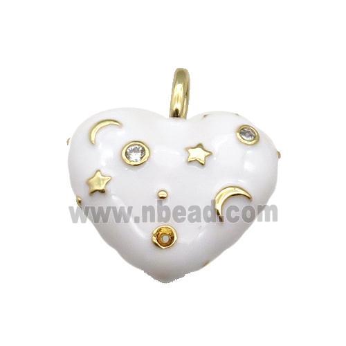 copper Heart pendant with white enamel, moon star, gold plated